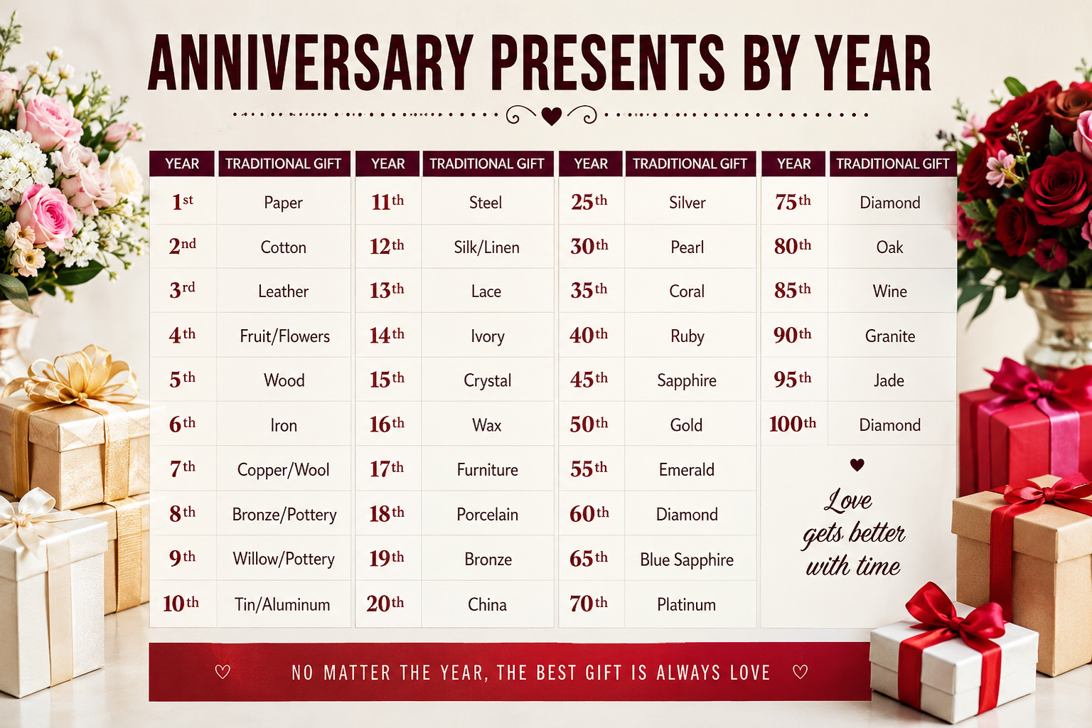 Anniversary Presents by Year